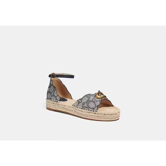 Coach Navy Scallop Edge Signature Jacquard Buckle Closure Dillon Espadrilles-7 - Picture 1 of 7